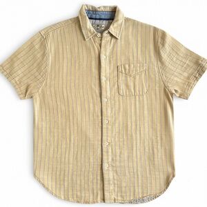 NWT TRUE GRIT Shirt Short Sleeves Cotton Linen Blend Woven Check Trim Men's L